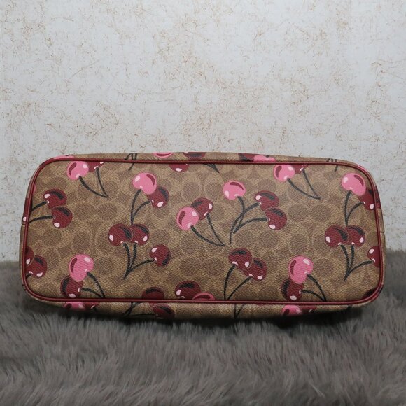 Coach Gallery Tote in Signature Canvas with Cherry Print (Tan) - Picture 5 of 6